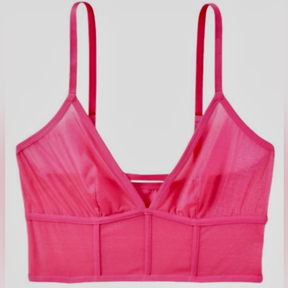 AUDEN, Women’s Bra Mesh Un-Lined Long Line Bralette Wireless Hot Pink in Size M - Picture 1 of 7